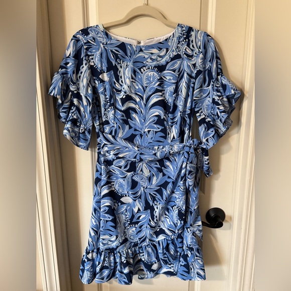 Lilly Pulitzer "Darlah" Stretch Faux Wrap Dress in High Tide Navy - Picture 2 of 5